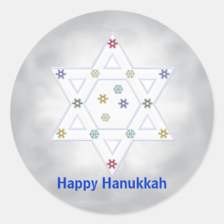Hanukkah Star and Snowflakes Grey Classic Round Sticker