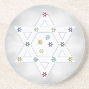 Hanukkah Star and Snowflakes Grey Coaster
