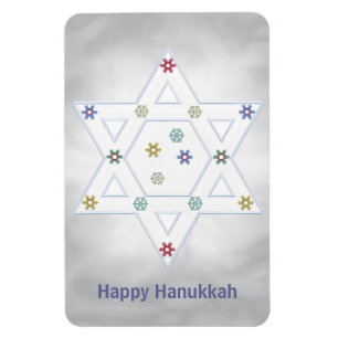 Hanukkah Star and Snowflakes Grey Magnet