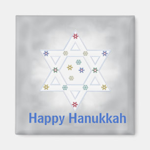 Hanukkah Star and Snowflakes Grey Magnet