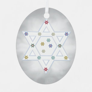Hanukkah Star and Snowflakes Grey Metal Ornament