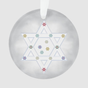 Hanukkah Star and Snowflakes Grey Ornament