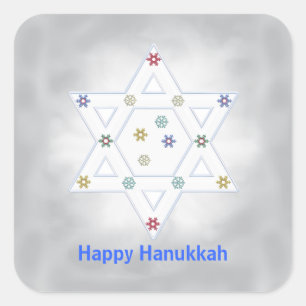 Hanukkah Star and Snowflakes Grey Square Sticker