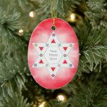 Hanukkah Star and Snowflakes Red for Photo Ceramic Ornament<br><div class="desc">A festive Hanukkah photo ornament with my design of the Star of David for the photo frame and little colourful snowflakes on a wispy red background.</div>