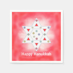 Hanukkah Star and Snowflakes Red Napkin
