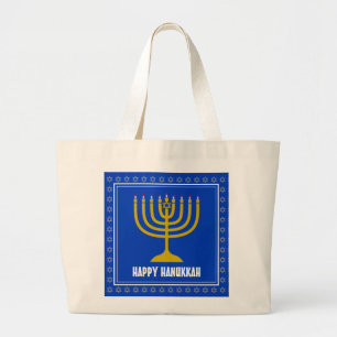 HANUKKAH Star David Menorah Personalized BLUE Large Tote Bag