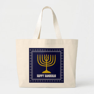 HANUKKAH Star David Menorah Personalized DARK BLUE Large Tote Bag