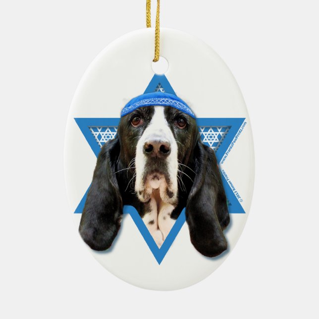 Hanukkah Star of David - Basset Hound - Jasmine Ceramic Ornament (Back)