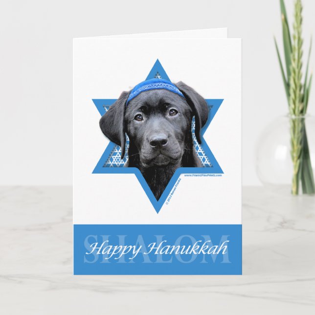 Hanukkah Star of David - Black Labrador Holiday Card (Front)