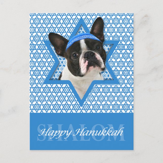 Hanukkah Star of David - Boston Terrier Holiday Postcard (Front)
