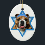 Hanukkah Star of David - Bulldog Ceramic Ornament<br><div class="desc">What could make saying Happy Hanukkah more fun than having this Bulldog wearing a Yamaka surrounded by the Star of David. This whimsical holiday design will be sure to delight your friends and family as well as other dog lovers. This design is available in over 100 Dog Breeds. If you...</div>