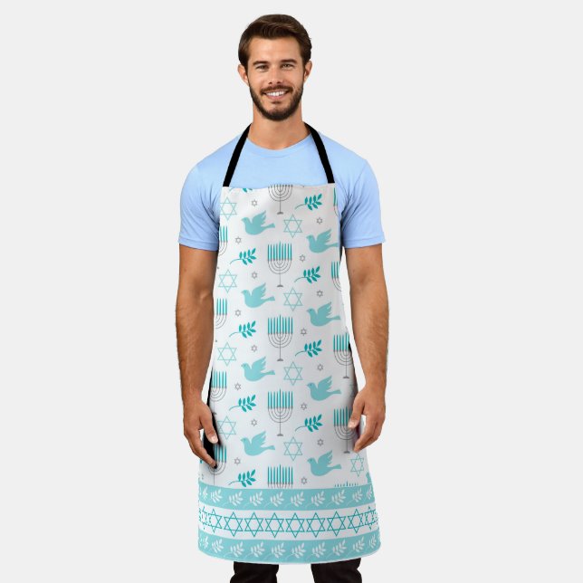 HANUKKAH STAR OF DAVID, DOVES, HANUKKAH CANDLES APRON (Worn)