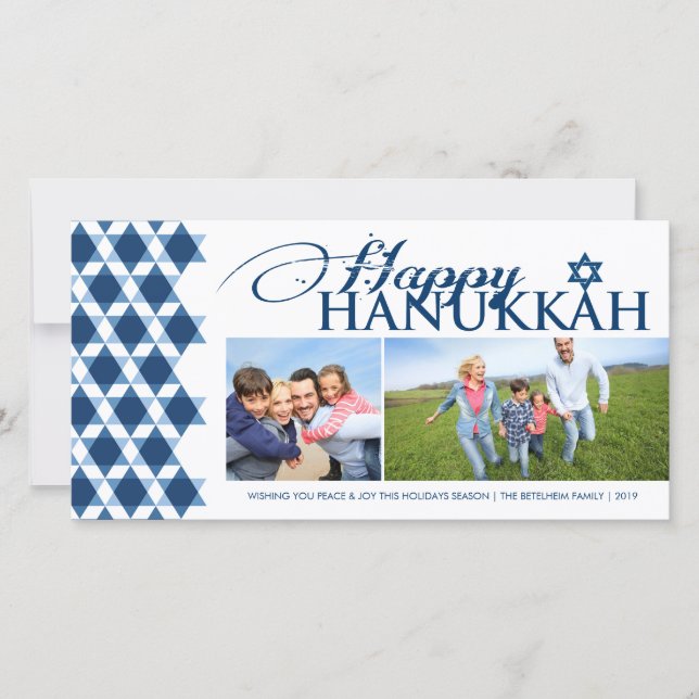 Hanukkah Star Of David Geometric Pattern 2 Photo Holiday Card (Front)