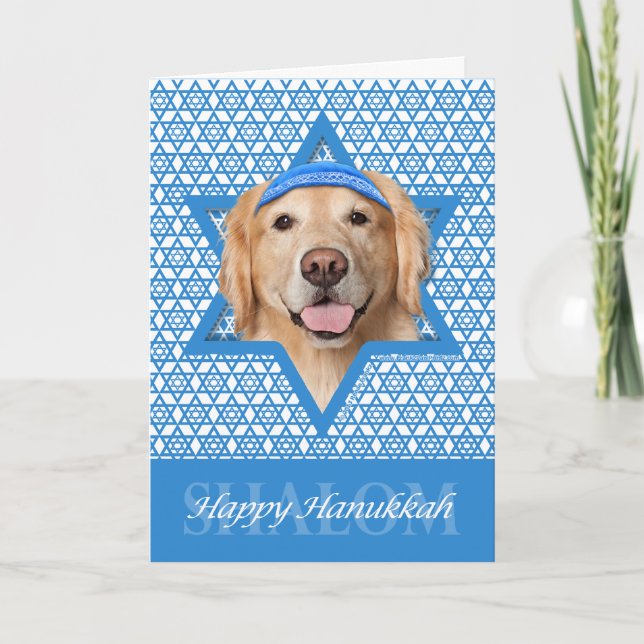 Hanukkah Star of David - Golden Retriever - Corona Holiday Card (Front)