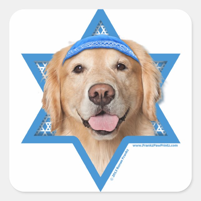 Hanukkah Star of David - Golden Retriever - Corona Square Sticker (Front)