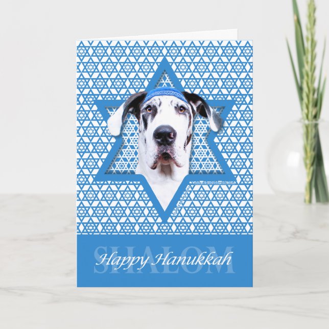 Hanukkah Star of David - Great Dane - Harlequin Holiday Card (Front)