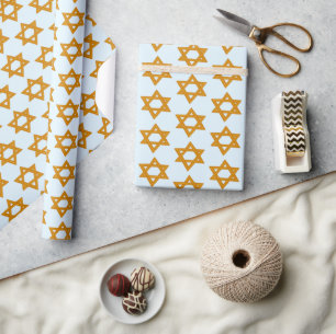 HANUKKAH STAR OF DAVID Jewish Holiday Bar Mitzvah Wrapping Paper