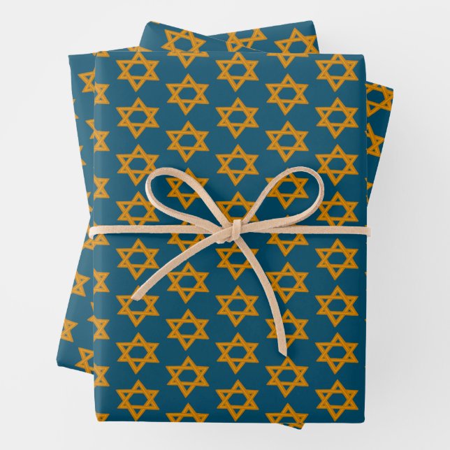 HANUKKAH STAR OF DAVID Jewish Holiday Set of Wrapping Paper Sheet (In situ)