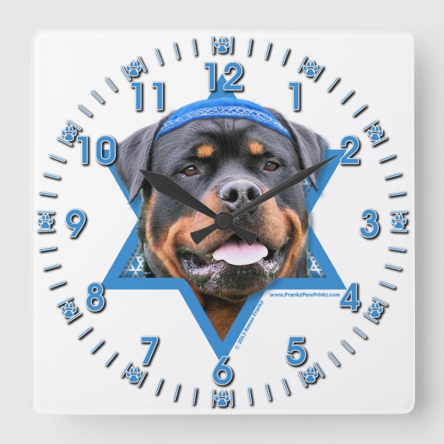 Hanukkah Star of David - Rottweiler Square Wall Clock (Front)