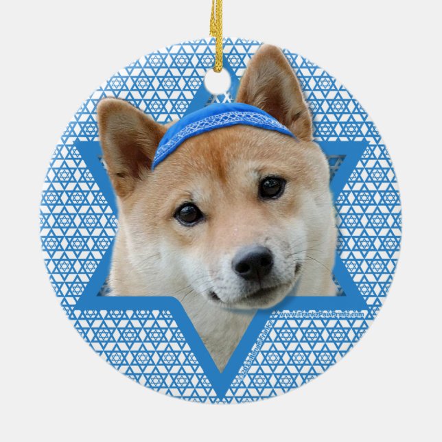 Hanukkah Star of David - Shiba Inu Ceramic Ornament (Back)
