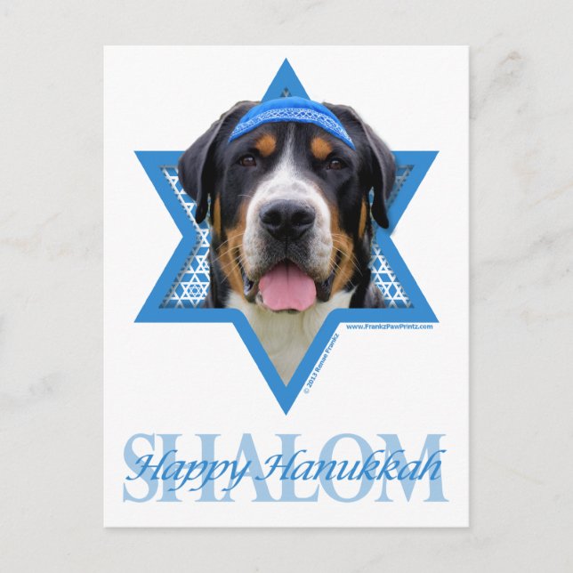 Hanukkah Star of David - Swiss Mountain Dog Holiday Postcard (Front)