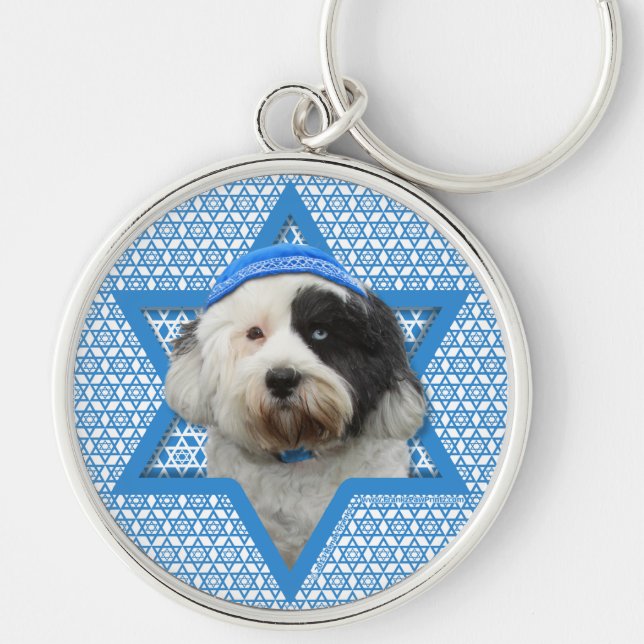Hanukkah Star of David - Tibetan Terrier Keychain (Front)