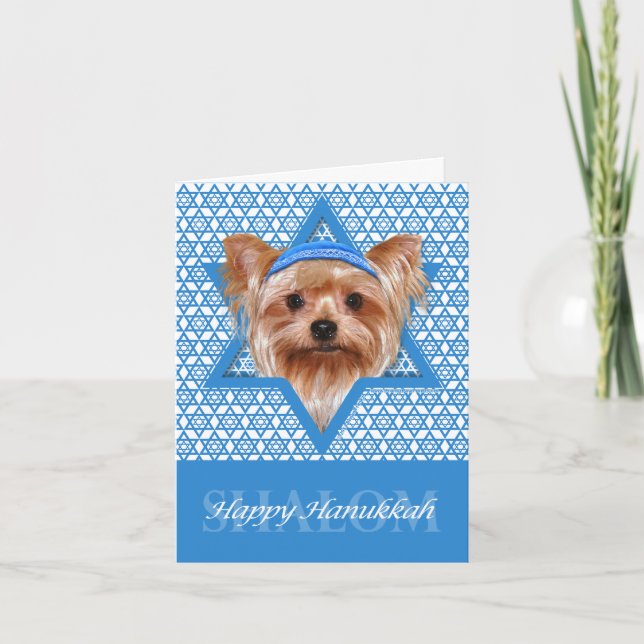Hanukkah Star of David - Yorkshire Terrier Holiday Card (Front)
