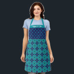 Hanukkah Star Pattern in Teal Blue Personalized Apron<br><div class="desc">Retro mid century modern inspired Hanukkah and Jewish star pattern in teal blue,  personalized with your name.</div>