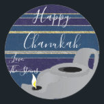 Hanukkah Stickers (1 1/2"/3")"Oil Lamp Gold/Silver<br><div class="desc">Hanukkah/Holiday stickers, personalize. "Oil Lamp Gold/Silver" Choose from 1 1/2" and 3" stickers. Personalize by deleting and replacing text with your own message. Choose your favourite font size, style, and colour. Thanks for stopping and shopping by! Your business is very much appreciated! Happy Hanukkah! Shape: Classic Round Sticker Make your...</div>