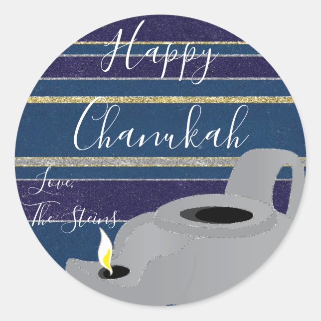 Hanukkah Stickers (1 1/2"/3")"Oil Lamp Gold/Silver (Front)