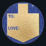 Hanukkah Stickers (1 1/2"/3")"Personalize Dreidel"<br><div class="desc">Hanukkah/Holiday stickers, "Personalize Golden Dreidel" Choose from 1 1/2" and 3" stickers. Personalize by deleting and replacing, "To: Love" with your own message. Choose your favourite font size, style, and colour. Thanks for stopping and shopping by! Your business is very much appreciated! Happy Hanukkah! Shape: Classic Round Sticker Make your...</div>