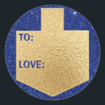 Hanukkah Stickers (1 1/2"/3")"Personalize Dreidel"<br><div class="desc">Hanukkah/Holiday stickers, "Personalize Golden Dreidel" Choose from 1 1/2" and 3" stickers. Personalize by deleting and replacing, "To: Love" with your own message. Choose your favourite font size, style, and colour. Thanks for stopping and shopping by! Your business is very much appreciated! Happy Hanukkah! Shape: Classic Round Sticker Make your...</div>
