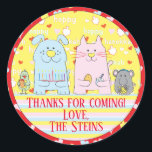 Hanukkah Stickers (1 1/2" or 3")Cat, Dog n Friends<br><div class="desc">Hanukkah Stickers ( 1 1/2" or 3"). Cat, dog, mouse and bird getting ready for Hanukkah with their menorah, latkes, dreidels and jelly doughnuts! Personalize by changing font size, style, colour and wording. So many uses: To and From gift stickers, Thank You stickers on treat bags, Cake Toppers (stick on...</div>