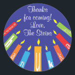 Hanukkah Stickers (1 1/2" or 3") Colourful Candles<br><div class="desc">Hanukkah stickers, "Colourful Happy Hanukkah Candles." Personalize by changing font size, style, colour and wording. So many uses: To and From gift stickers, Thank You stickers on treat bags, Cake Toppers (stick on heavy cardstock, cut out sticker, tape toothpick on back of cardstock), or how about Gift Tags (stick on...</div>