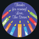 Hanukkah Stickers (1 1/2" or 3") Colourful Candles<br><div class="desc">Hanukkah stickers, "Colourful Happy Hanukkah Candles." Personalize by changing font size, style, colour and wording. So many uses: To and From gift stickers, Thank You stickers on treat bags, Cake Toppers (stick on heavy cardstock, cut out sticker, tape toothpick on back of cardstock), or how about Gift Tags (stick on...</div>