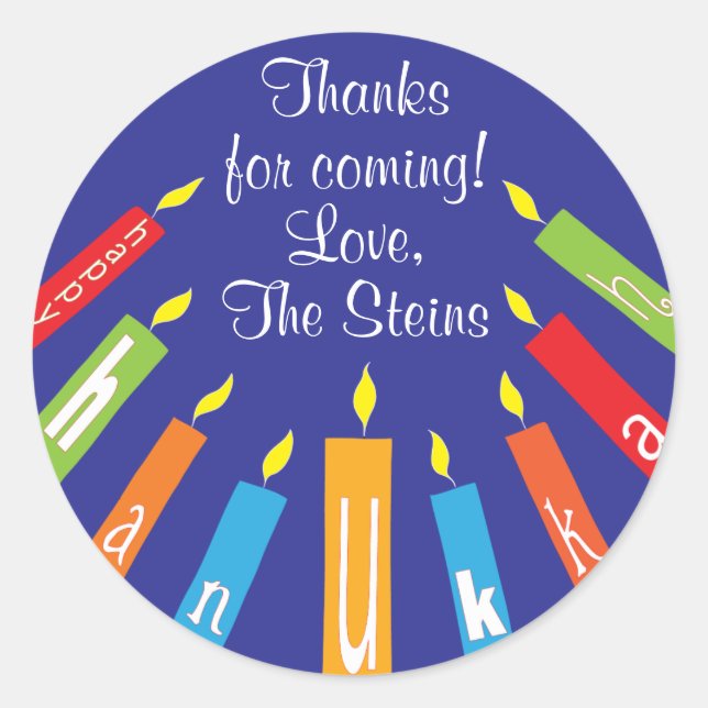 Hanukkah Stickers (1 1/2" or 3") Colourful Candles (Front)