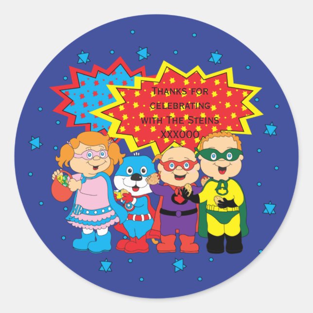 Hanukkah Stickers (1 1/2" or 3") Super Heroes (Front)