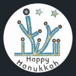 Hanukkah Stickers "Blue Bling Menorah"<br><div class="desc">Hanukkah Holiday stickers, "Blue Bling Menorah" Anyway I spell it, Chanukah is one of my favourite holidays. Have fun using these stickers as cake toppers, gift tags, favour bag closures, or whatever rocks your festivities! Personalize by deleting, "Happy Hanukah" and adding your own text using your favourite font style, size...</div>