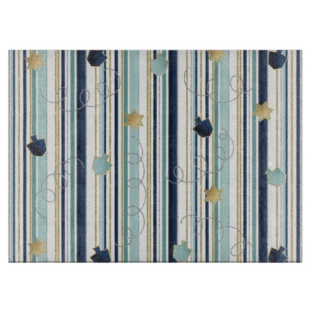 Hanukkah Stripes and Swirls Cutting Board (Front)