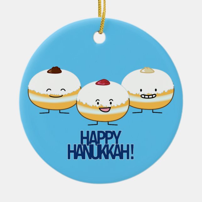 Hanukkah Sufganiyot Jewish Jelly Filled Doughnut Ceramic Ornament (Front)