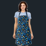 Hanukkah Symbols Blue Pattern Apron<br><div class="desc">Celebrate the Festival of Lights with this Hanukkah-themed pattern. Featuring traditional symbols like menorahs, dreidels, doves, and Stars of David, all in vibrant blue, gold, and white hues, this design is perfect for festive products. Ideal for Hanukkah wrapping paper, greeting cards, and other holiday decor.</div>
