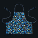Hanukkah Symbols Blue Pattern Apron<br><div class="desc">Celebrate the Festival of Lights with this Hanukkah-themed pattern. Featuring traditional symbols like menorahs, dreidels, doves, and Stars of David, all in vibrant blue, gold, and white hues, this design is perfect for festive products. Ideal for Hanukkah wrapping paper, greeting cards, and other holiday decor.</div>