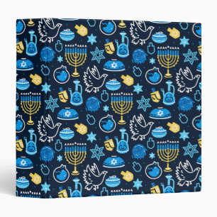 Hanukkah Symbols Blue Pattern Binder