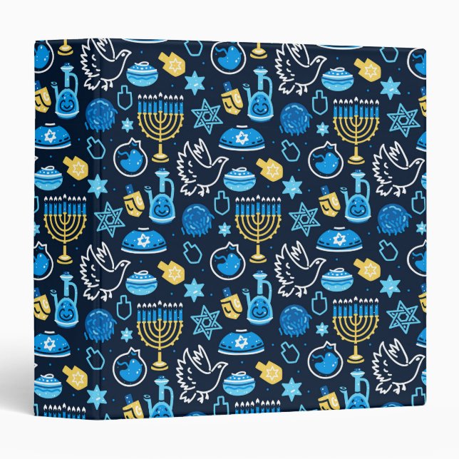 Hanukkah Symbols Blue Pattern Binder (Front/Spine)