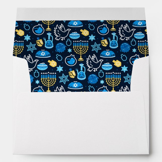 Hanukkah Symbols Blue Pattern Envelope (Back (Bottom))
