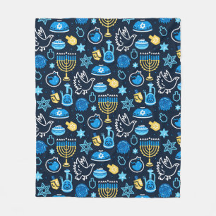 Hanukkah Symbols Blue Pattern Fleece Blanket