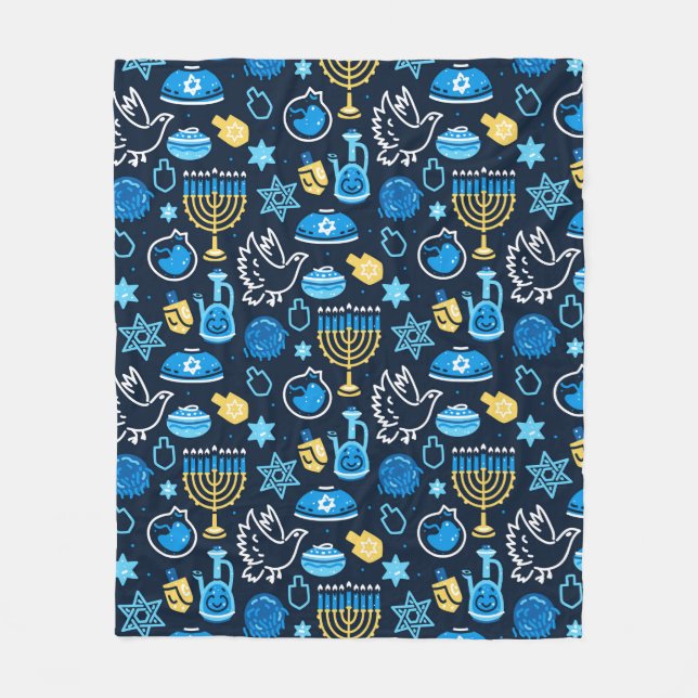 Hanukkah Symbols Blue Pattern Fleece Blanket (Front)