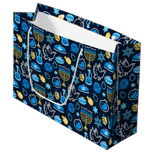 Hanukkah Symbols Blue Pattern Large Gift Bag