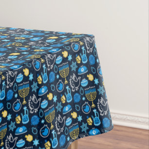 Hanukkah Symbols Blue Pattern Tablecloth