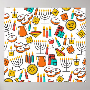 Hanukkah Symbols: Jewish Holiday Pattern. Poster